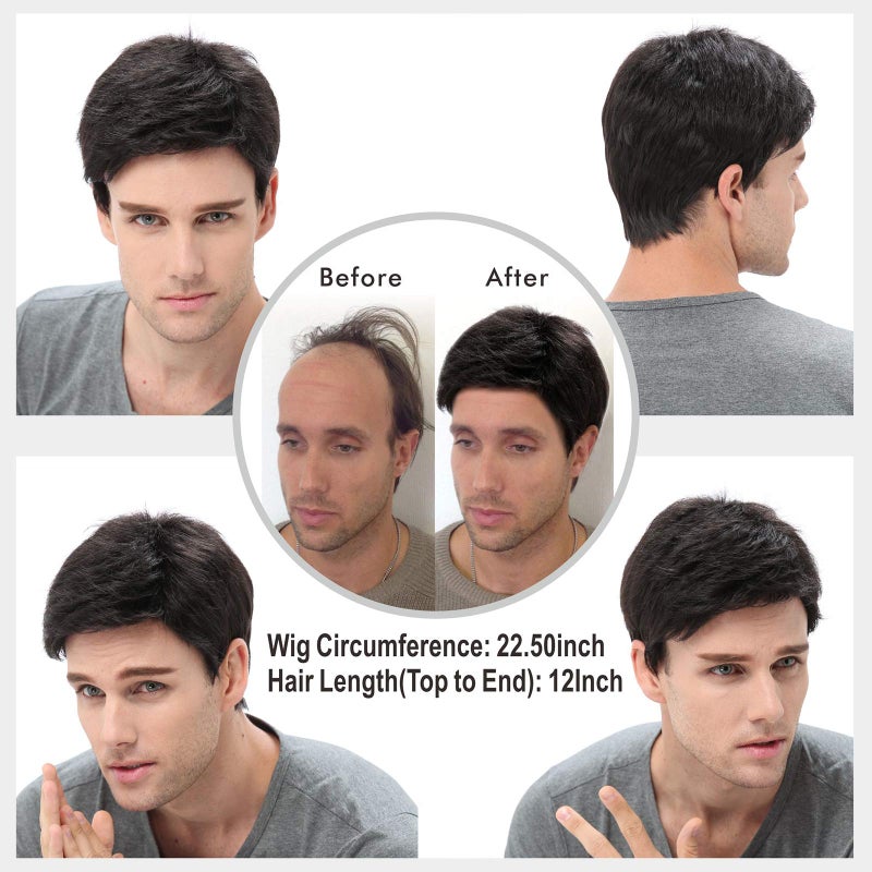 STfantasy Men Short Wigs Male Guy Layered Wavy Halloween Cosplay Anime Party Short Black Mens Wigs (Natural Black) - Image 2